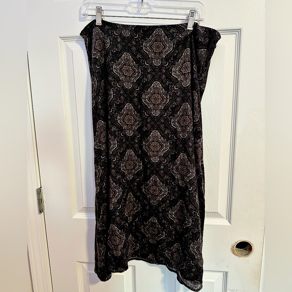 Croft & Barrow Long Skirt Womens 14 Brown Black Paisley Medallion Rayon Vintage
